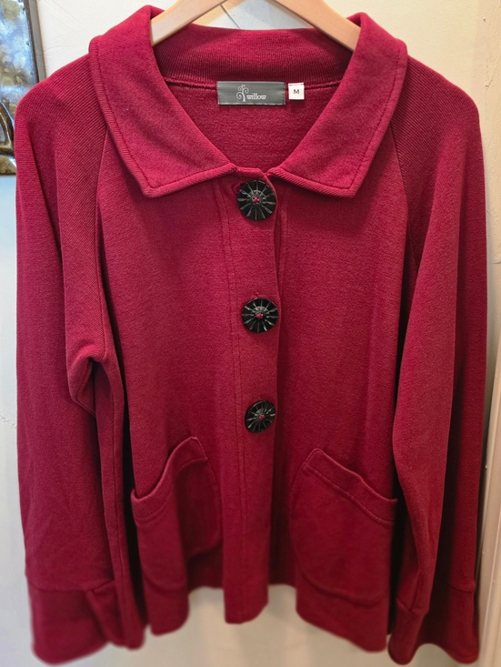 Willow Sweaters - Willow Deep Burgundy Button Front Cardigan - Medium